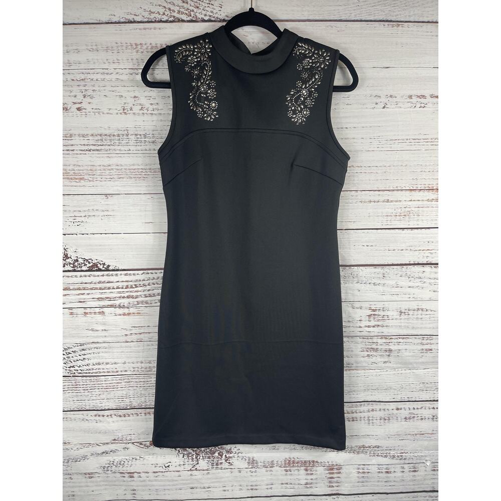 Signature Collection Dress Women's Small Black Embellished Sleeveless Mock Neck